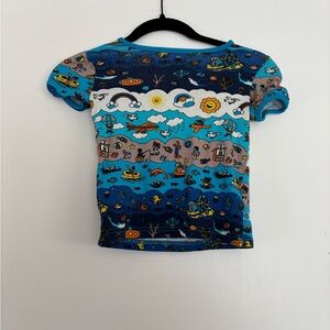 Folk Kids Multi-Blue Ocean Print Short Sleeve Tee